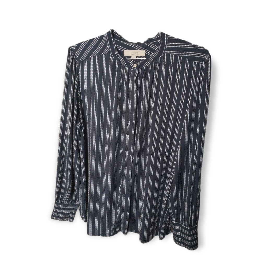Loft Long Sleeve White Striped Size XL Blouse Top Womens Shirt
